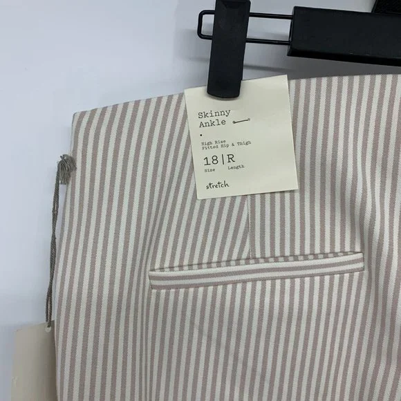 A New Day Pants High Rise Slim Fit Ankle Beige White Stripe NWT - Picture 9 of 12